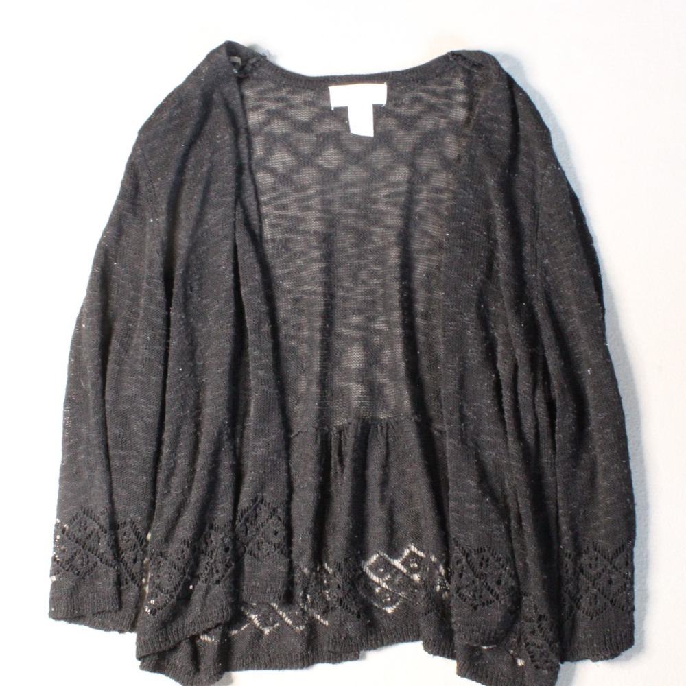 Fashion‎ Avenue Women's 2X Open Knit Cardigan Black Long Sleeve Lightweight